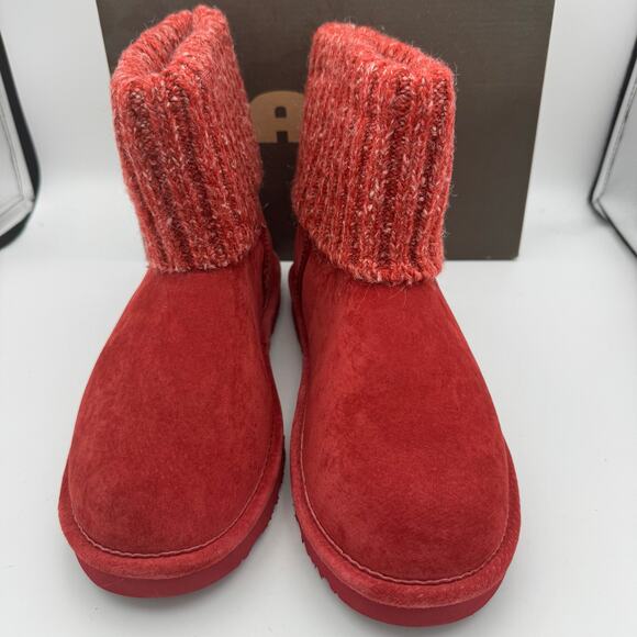 LAMO Red Suede Knit Cuff Boots Women’s Size 10 Cozy Winter Fleece Lined NIB - Picture 3 of 10
